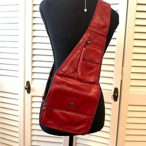 The Bridge Red Leather Sling Bag Crossbody Backpack Made in Italy